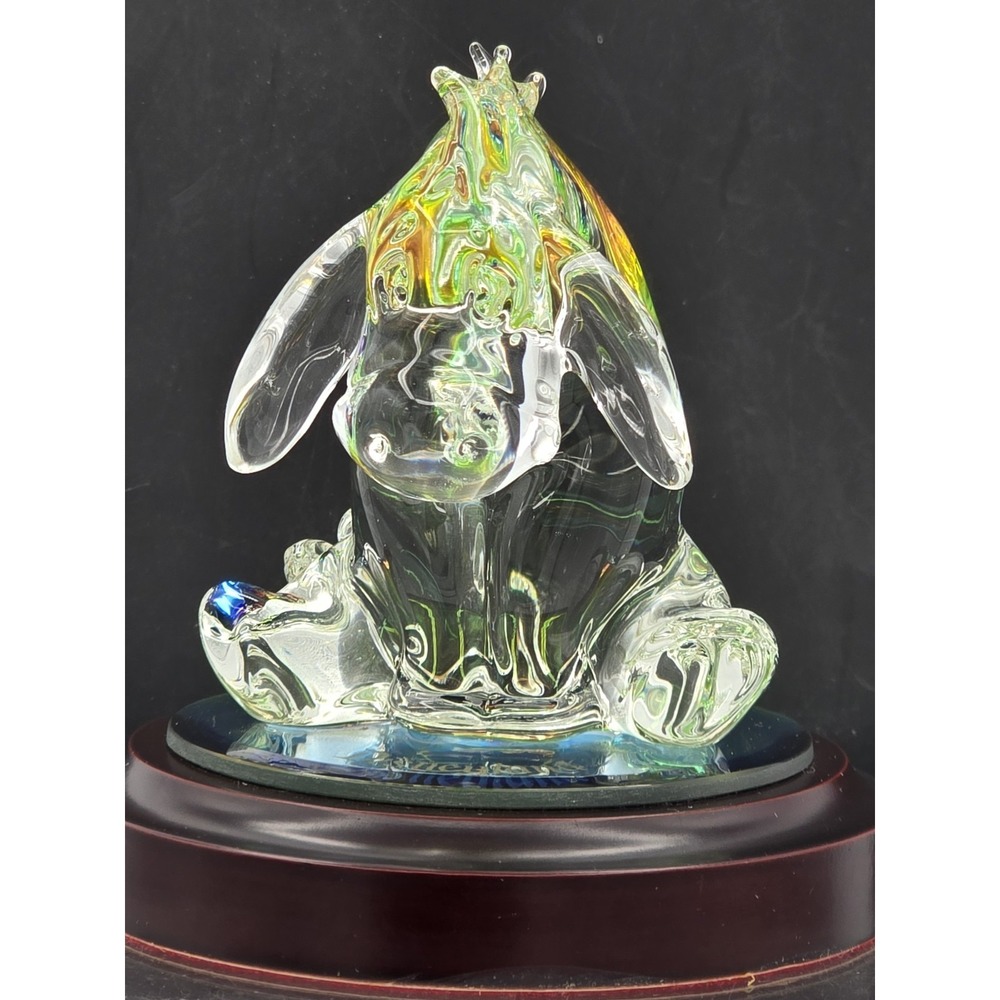 Disney's Winnie The Pooh " Eeyore" Glass Figurine Mirror Wood‎ Base 4.5" Arribas - Picture 14 of 16
